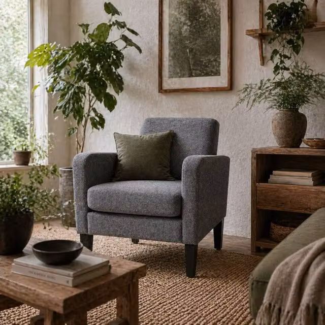 Wyld Haus Notayo Grey Fabric Accent Armchair with Black Legs – 1