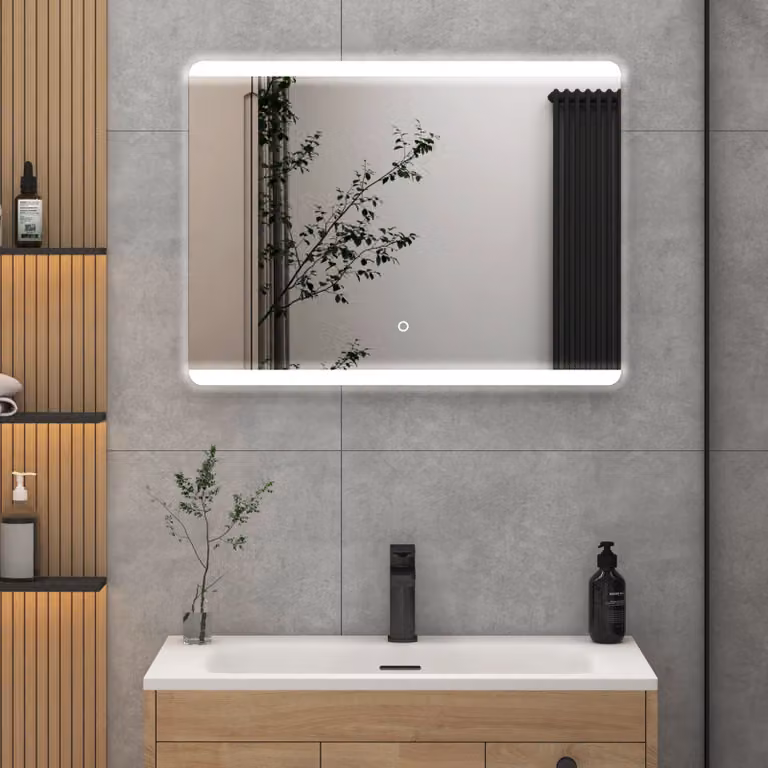 Royal Bathrooms Kyoto Rectangular Frameless Chrome Backlit LED Illuminated Mirror with Demister Pad and Touch Sensor, W: 80 cm, H: 60 cm