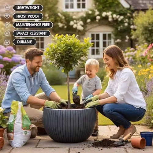 Trifibre Windsor Roto Moulded Planter in Grey Concrete, 83cm – 2