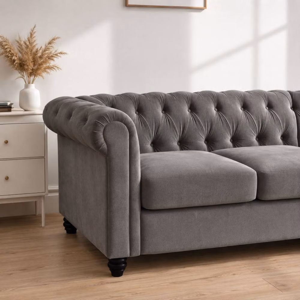 Sofaya Hampton 4 Seater Chesterfield Sofa in Grey Velvet – 3