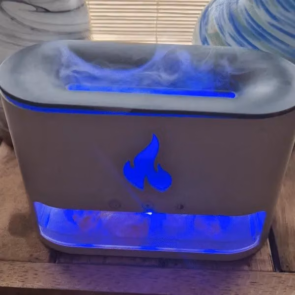 KDMD White Blaze Aroma Diffuser with Himalayan Salt Chamber and Flame Effect in Cream and Beige – 3