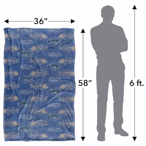 JQ Licensing Bass To The Bone Fishing Pattern Super Soft Fleece Throw Blanket, Multicolour, W/D/H: 91 x 147 cm – 4