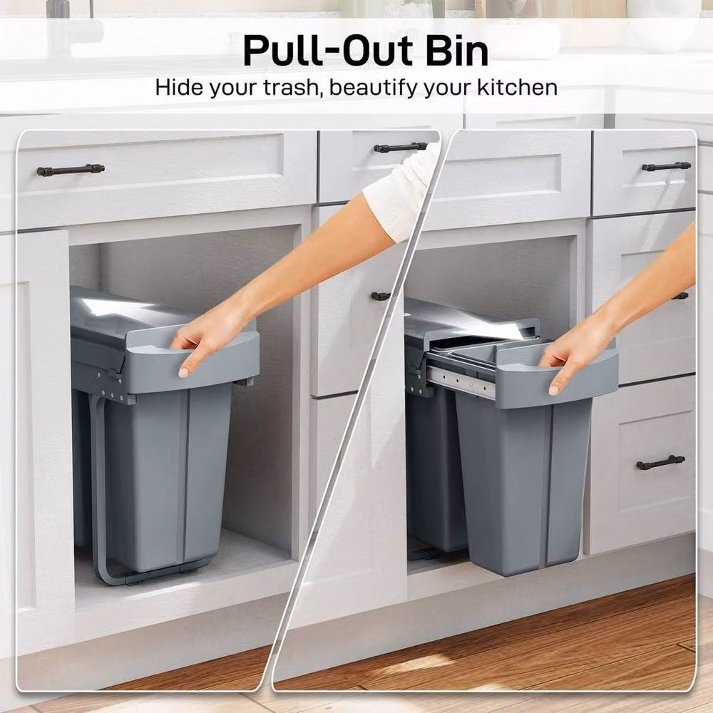 EONLION Under-Sink Kitchen Trash Bin with 2 Removable Recycling Containers, Grey – 4