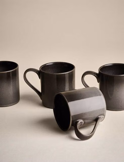 M&S Set of 4 Amberley Reactive Grey Stoneware Mugs