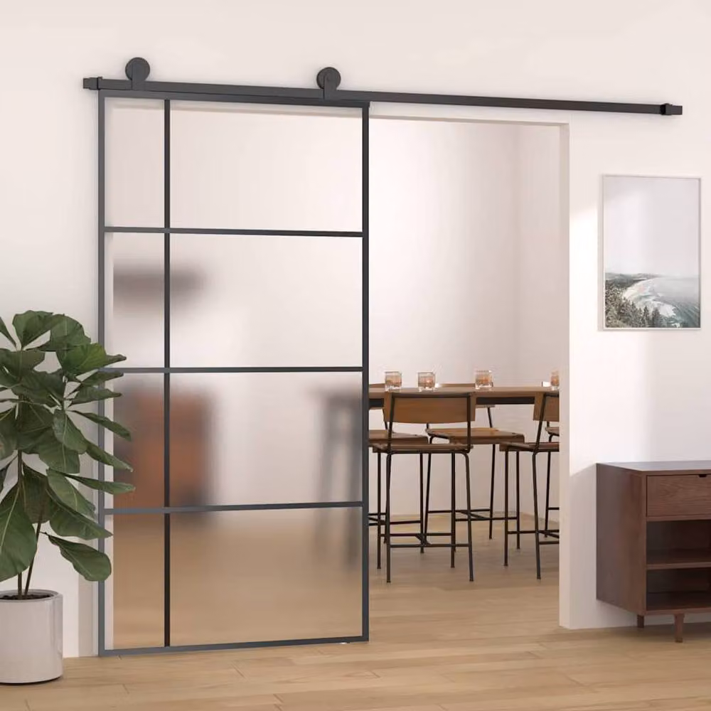 Berkfield Home Black Aluminium Sliding Door with Frosted ESG Glass, W: 102.5 cm, H: 205 cm – 2