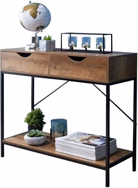 Havendro Modern Wooden Console Table with 2 Drawers and Shelf in Brown, W/D/H: 75.0 x 30.0 x 80.0 cm