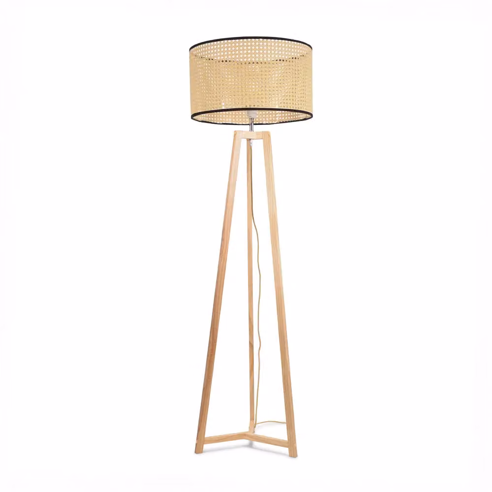 ValueLights Lottie Natural Wood Tripod Floor Lamp with Beige Rattan Cylinder Shade – 2