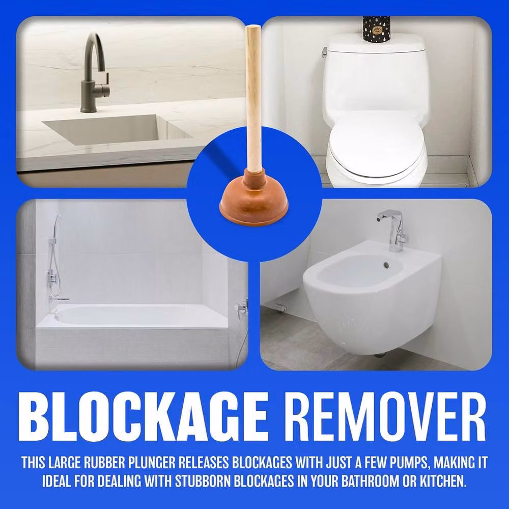 BARGAINS-GALORE Multicolour Rubber Sink and Toilet Plunger with Wooden Handle – 3
