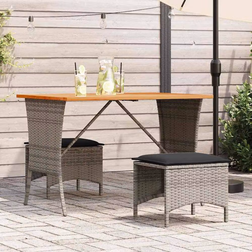Berkfield Home Grey Poly Rattan Garden Table with Acacia Wood Top, W: 105 cm, D: 75 cm, H: 72 cm – 2