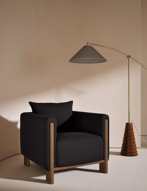 Gallery Direct Block Velvet Accent Chair in Anthracite Grey with Oak Wood Frame