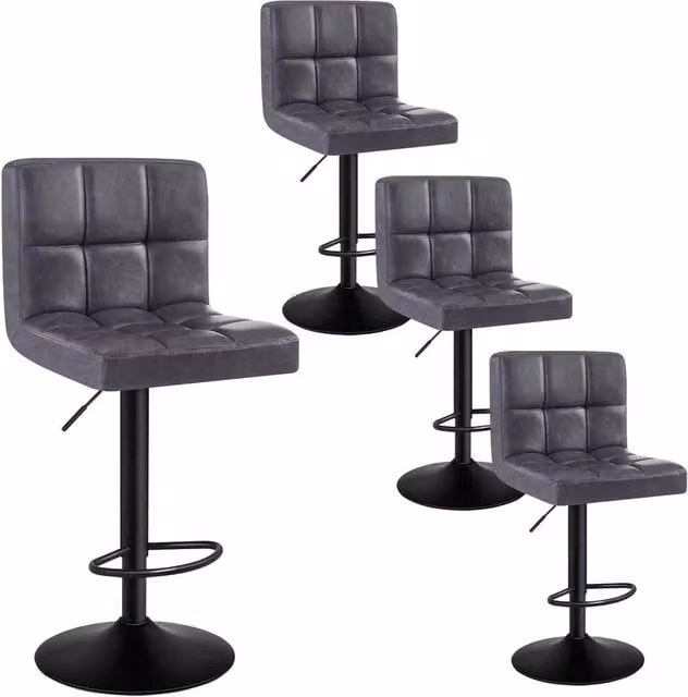 FORGEVIO Set of 4 Anthracite Faux Leather Bar Stools for your Kitchen in Dark Grey
