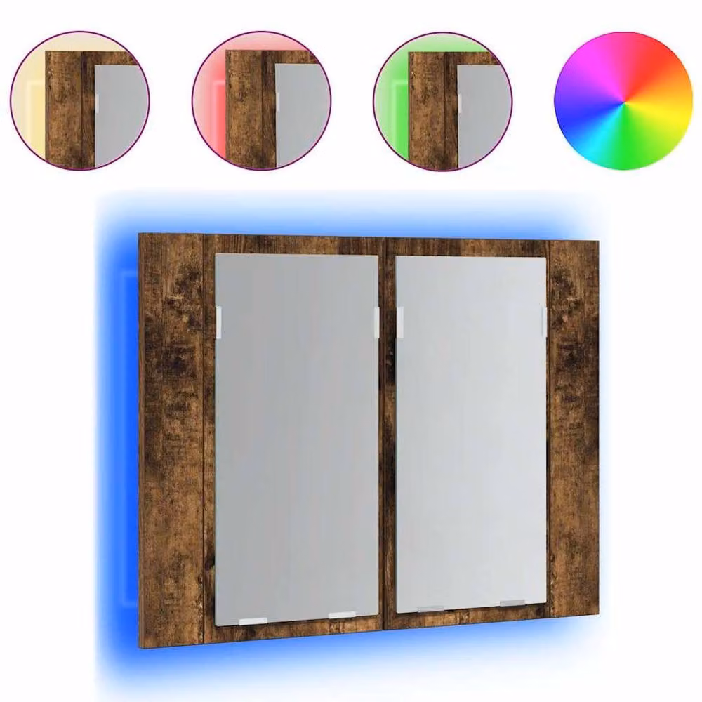 Berkfield Home LED Mirror Cabinet in Smoked Oak Brown, W/D/H: 60 x 12 x 45 cm – 1