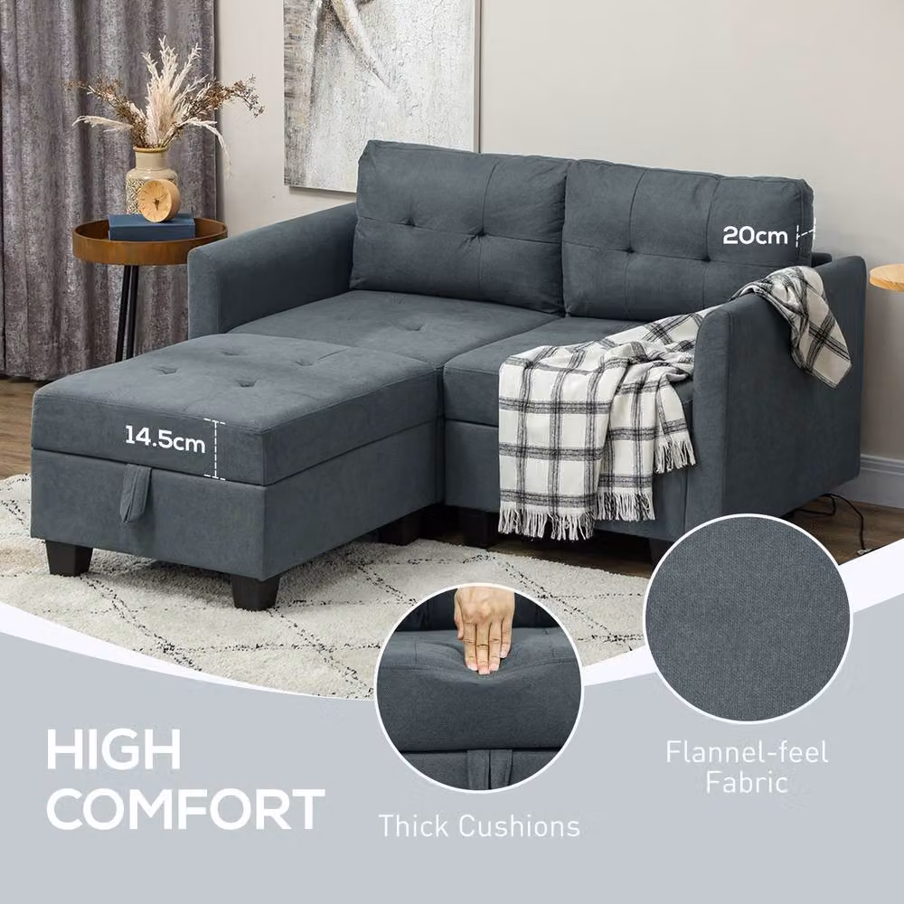 ERGOVEXA L-Shape Modular Storage Sofa in Dark Grey with Reversible Fabric Upholstery and Solid Wood Frame – 5
