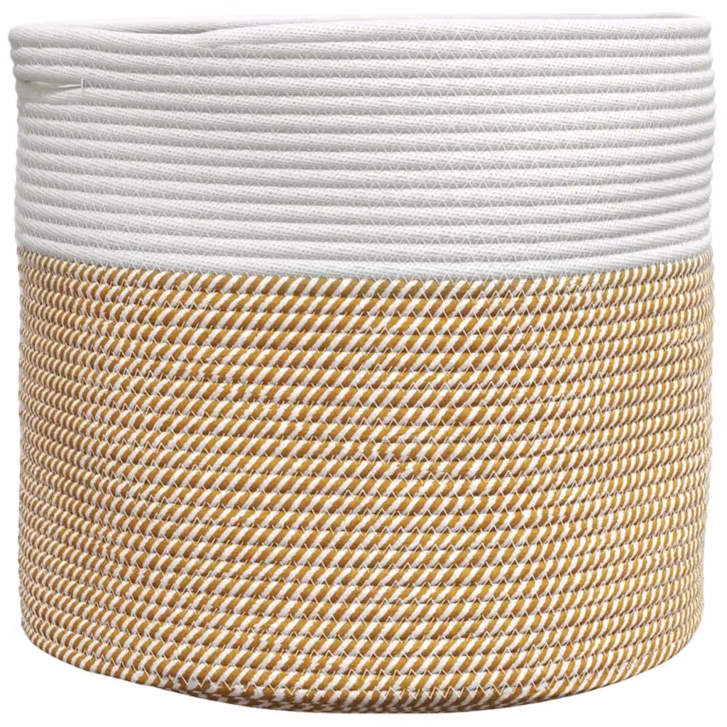 Berkfield Cotton Open Weave Storage Basket in Brown and White, W: 40 cm, D: 35 cm, H: 35 cm – 2