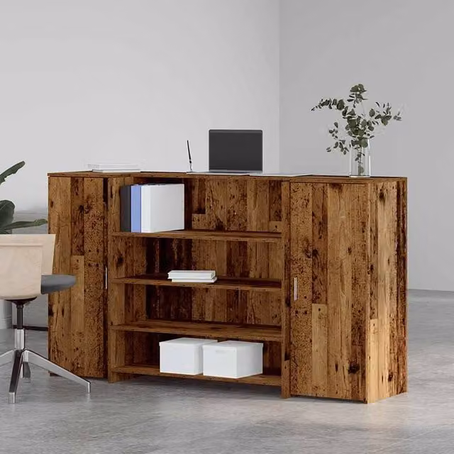 Berkfield Home Old Wood Reception Desk in Brown, W/D/H: 180 x 50 x 103.5 cm – 1