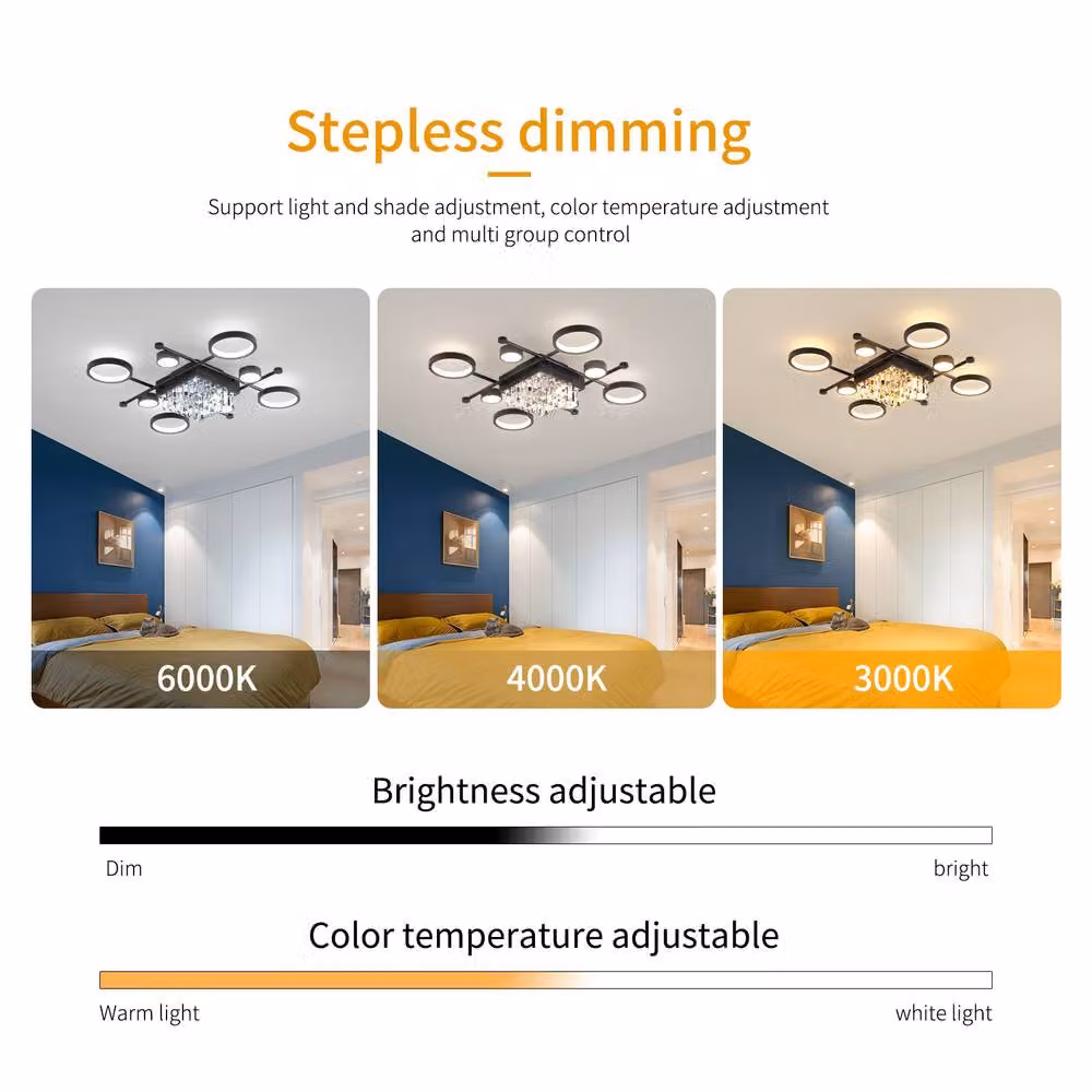 NIVOR Dimmable 65W LED Ceiling Light in Jet Black with Remote Control, Rectangular Flush Mount with Crystal and Acrylic Details – 2