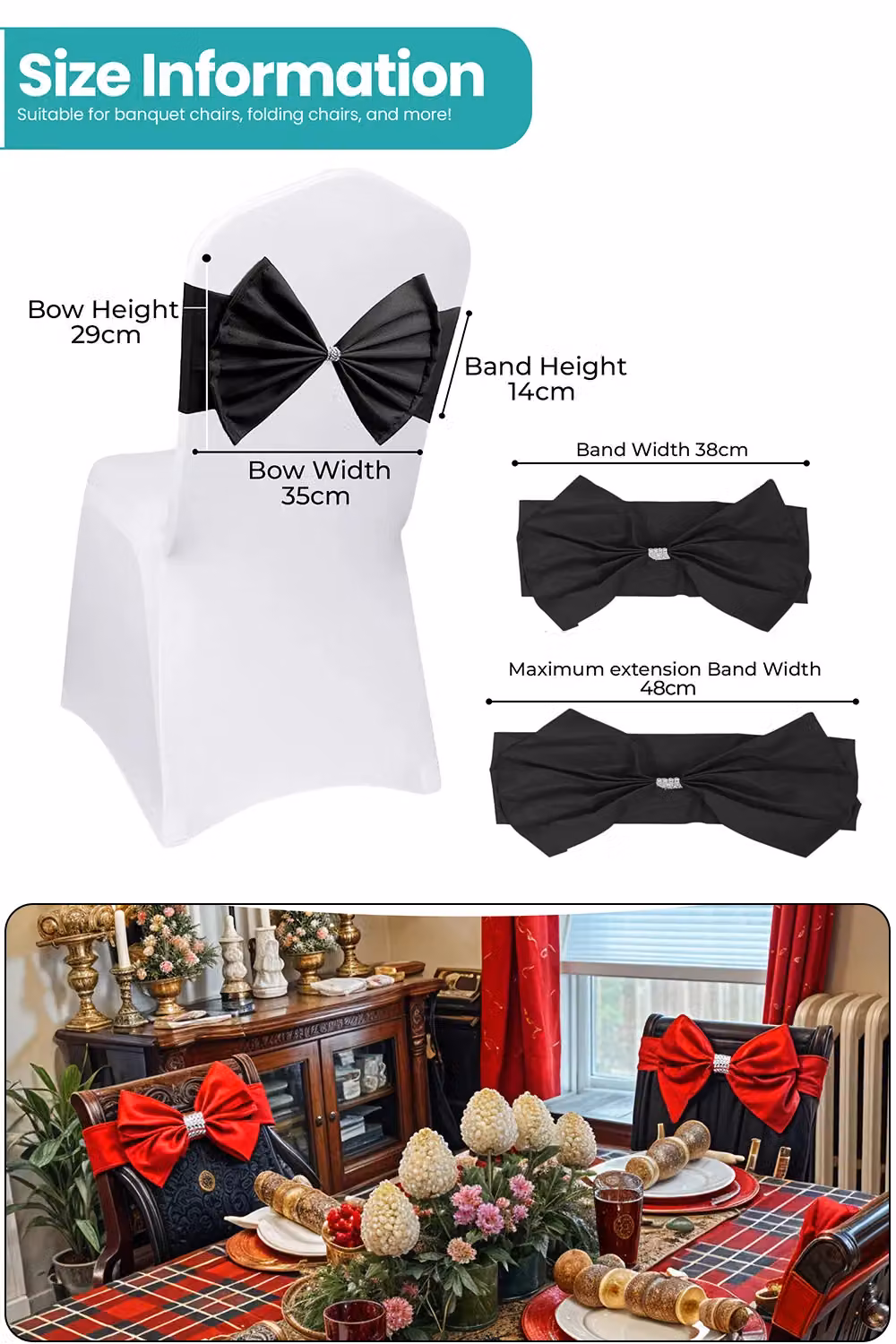 Neel Blue Pack of 10 Stretchy Chair Sash Bands with Slider Buckles in Black and Blue for Weddings, Parties and Events – 2