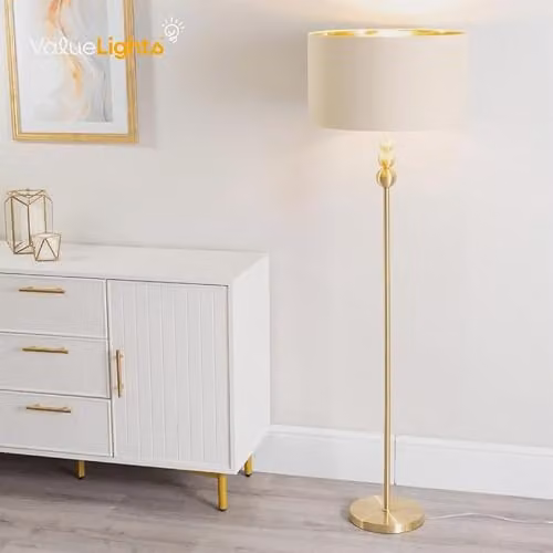 ValueLights Marissa Modern Floor Lamp with Black and Gold Stacked Ball Design and Fabric Shade – 2