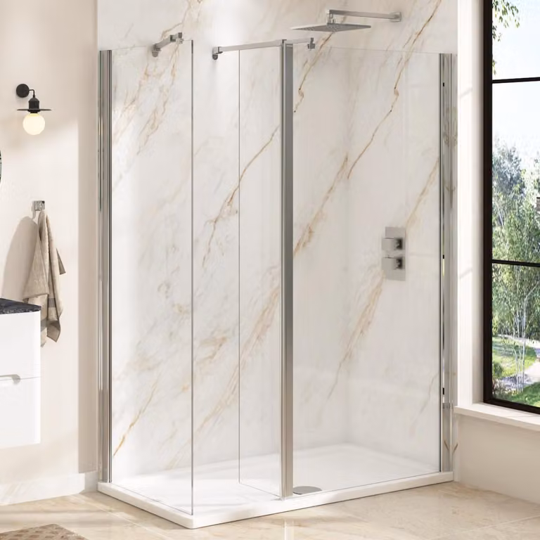 Royal Bathrooms Walk In Shower Enclosure with Mineral Cast Tray and Flipper Panel, Clear, W: 160 cm, D: 80 cm, H: 185 cm