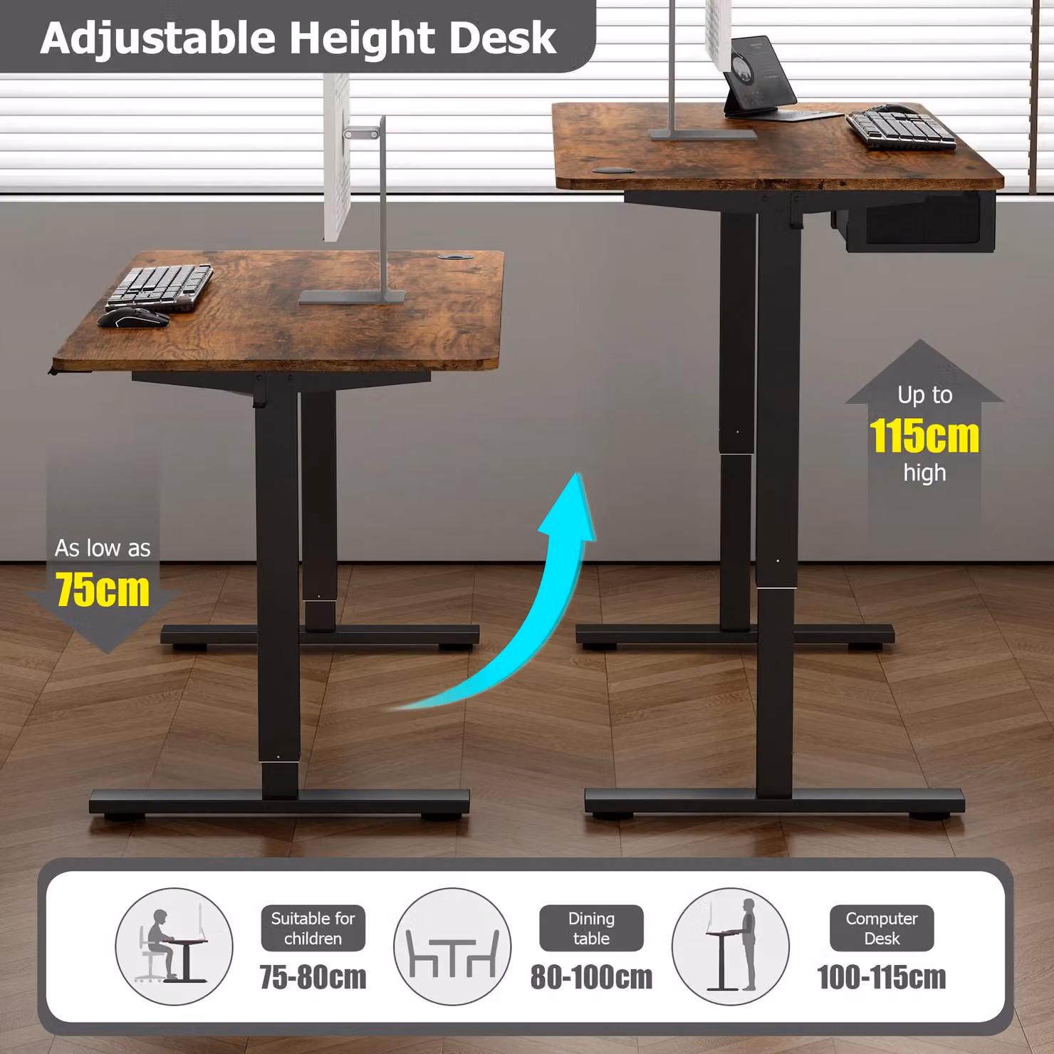 MCC Direct Easton Electric Height Adjustable Standing Desk, White, W: 160 cm, D: 70 cm – 7