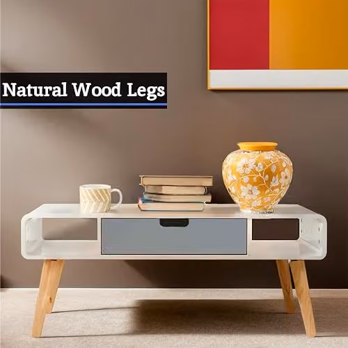 Orsina Rectangular Wooden Display Coffee Table with Storage in White and Grey, W/D/H: 100 x 45 x 50 cm – 2