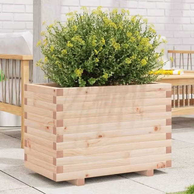 Berkfield Home Garden Brown Solid Wood Pine Planter W: 70 cm, D: 40 cm, H: 49.5 cm