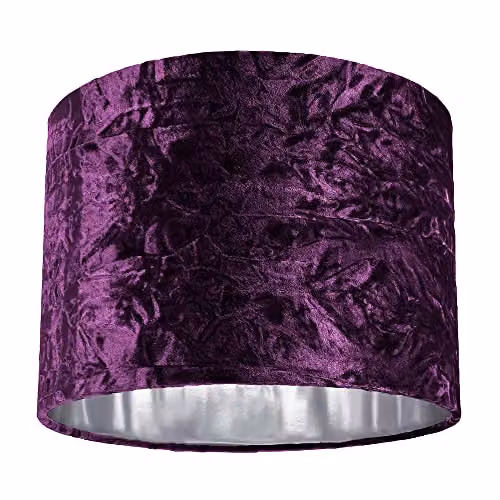 Happy Homewares Modern Purple Crushed Velvet Circular Drum Lampshade with Silver Inner – 1