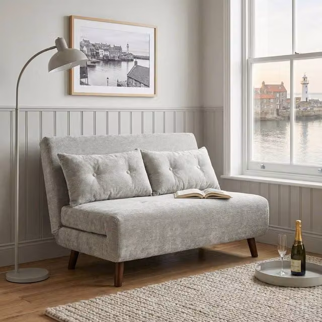 Home Garden Direct Aurora Small Double 2 Seater Sofa Bed in Light Grey Premium Fabric – 1