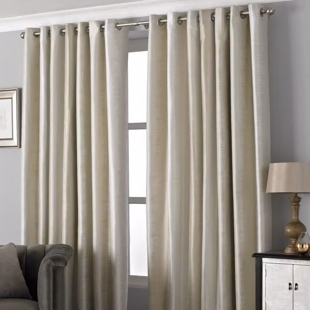 Paoletti Hurlingham Shimmer Ready Made Eyelet Curtains in Champagne Gold and Beige