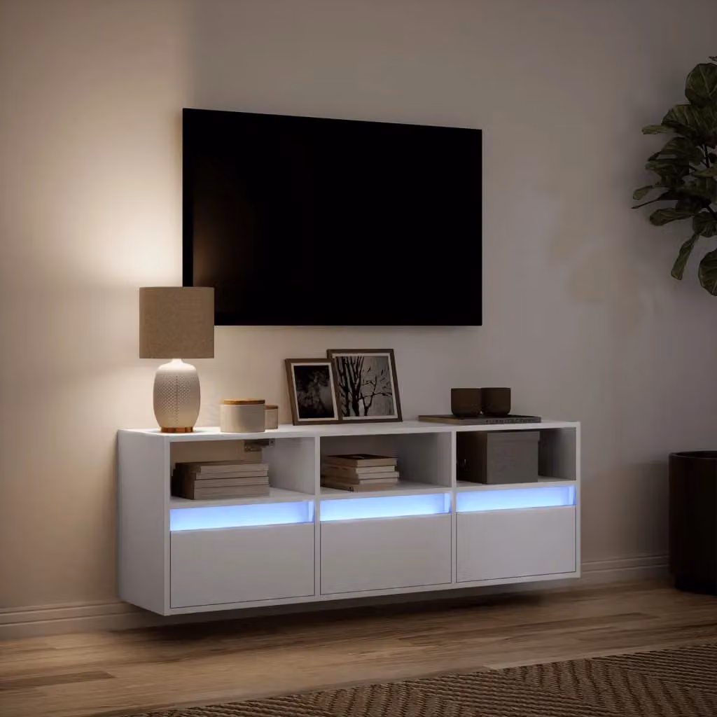 Berkfield Home Modern White Wall-Mounted TV Cabinet with Integrated LED Lighting, W: 130 cm, D: 31 cm, H: 45 cm – 3