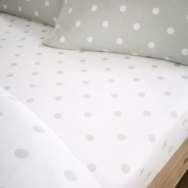 Catherine Lansfield Green Polka Dot Brushed Flannelette Cotton Fitted Sheet