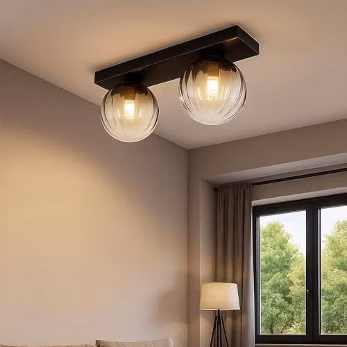 Netlighting Dallerta Globe Ceiling Light in Black with Transparent Glass Shade, 2x G9 – 3