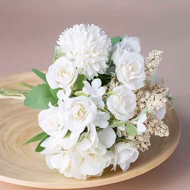 Livingandhome White Silk Artificial Mixed Floral Tabletop Flowers for Wedding and Home Decoration