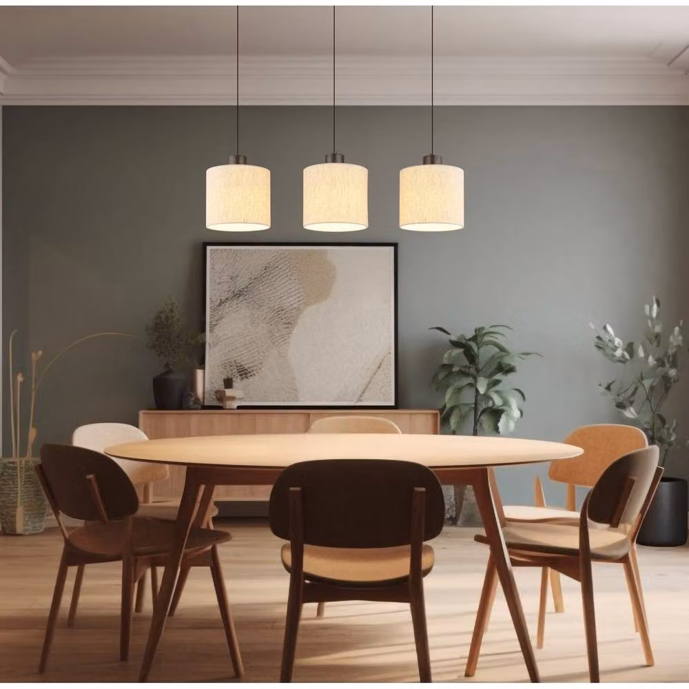 Netlighting Thea Bar Pendant Light with Beige Linen Shade and Matt Grey Metal Finish, LED 3000K Warm White, Height Adjustable – 2