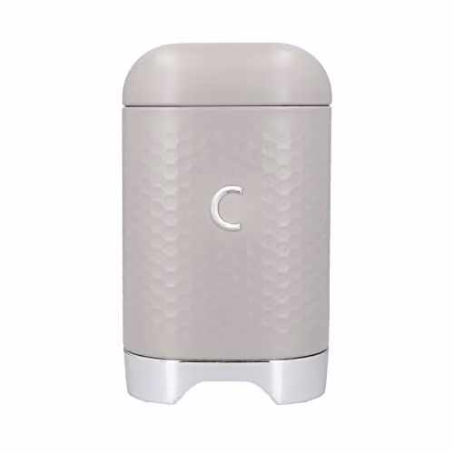 Lovello Metal Coffee Tin with Textured Finish and Retro Curves in Grey and Beige, W/D/H: 11.5 x 11.5 x 19.5 cm