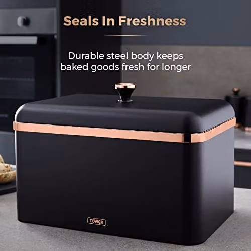 Tower Cavaletto Airtight Metal Bread Bin in Black and Gold, W/D/H: 23.0 x 24.0 x 33.0 cm – 4