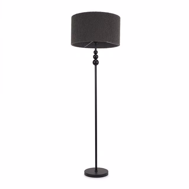 ValueLights Marissa Black Stacked Ball Floor Lamp with Charcoal Grey Boucle Fabric Shade