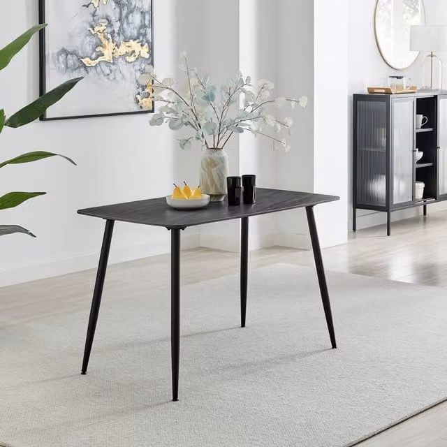 FurnitureboxUK Asti Modern Rectangular Ceramic Dining Table in Grey and Black with Matt Abstract Finish