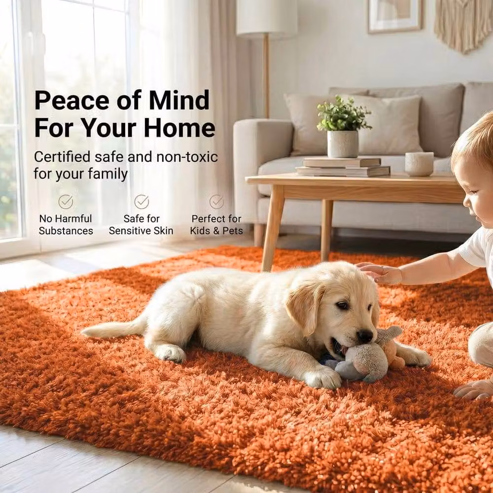 Bravich LTD Shaggy Area Rug in Orange, W: 160 cm, L: 230 cm, Pile Height: 5 cm – 3