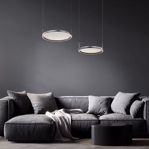 Globo Lighting Briggs LED Ring Pendant Lamp, Black, Dimmable with Remote Control, H 150 cm – 3