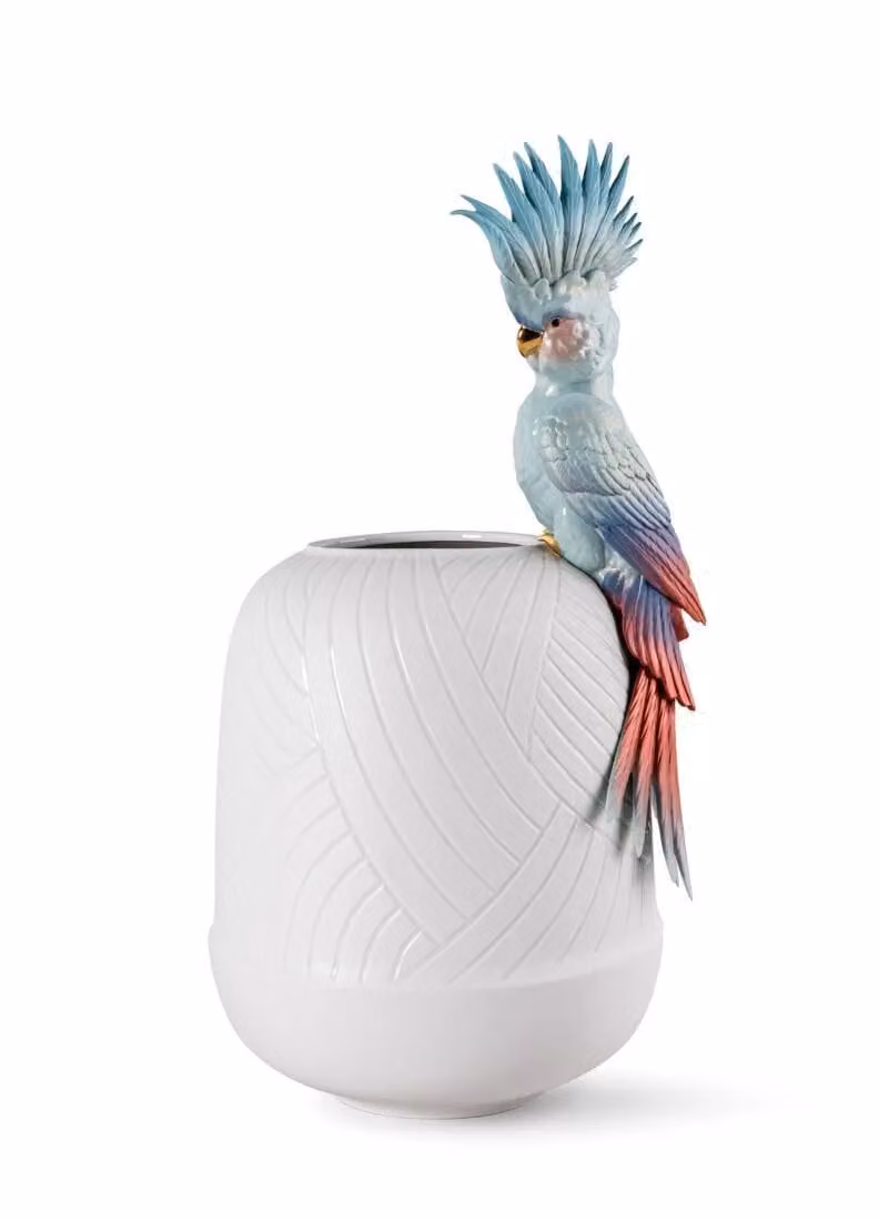 Lladró White Porcelain Cockatoo Vase