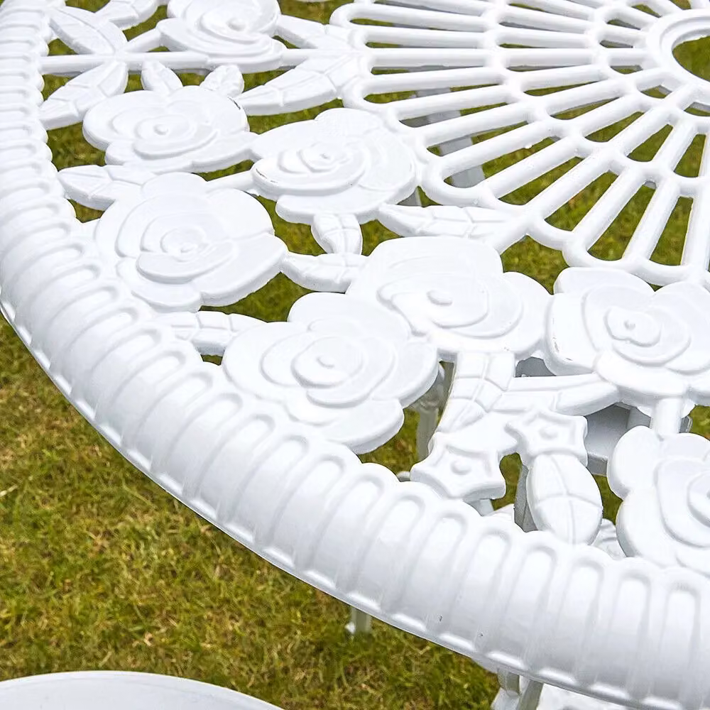 Home Source Bistro Set Outdoor Patio Garden Round Table and 2 Chairs in White Metal – 2