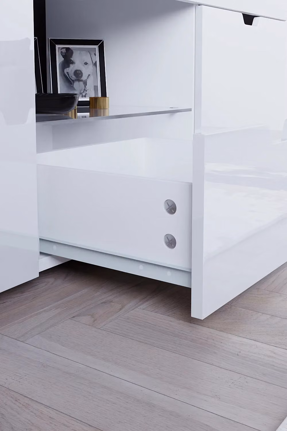 Vida Designs Eclipse Modern White Glossy LED TV Unit with 2 Doors, 1 Drawer and Integrated Lighting – 5