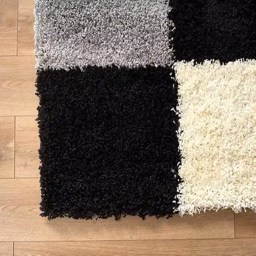 Bravich LTD Black Checked Modern Shaggy Rug, W: 80 cm, L: 150 cm – 7