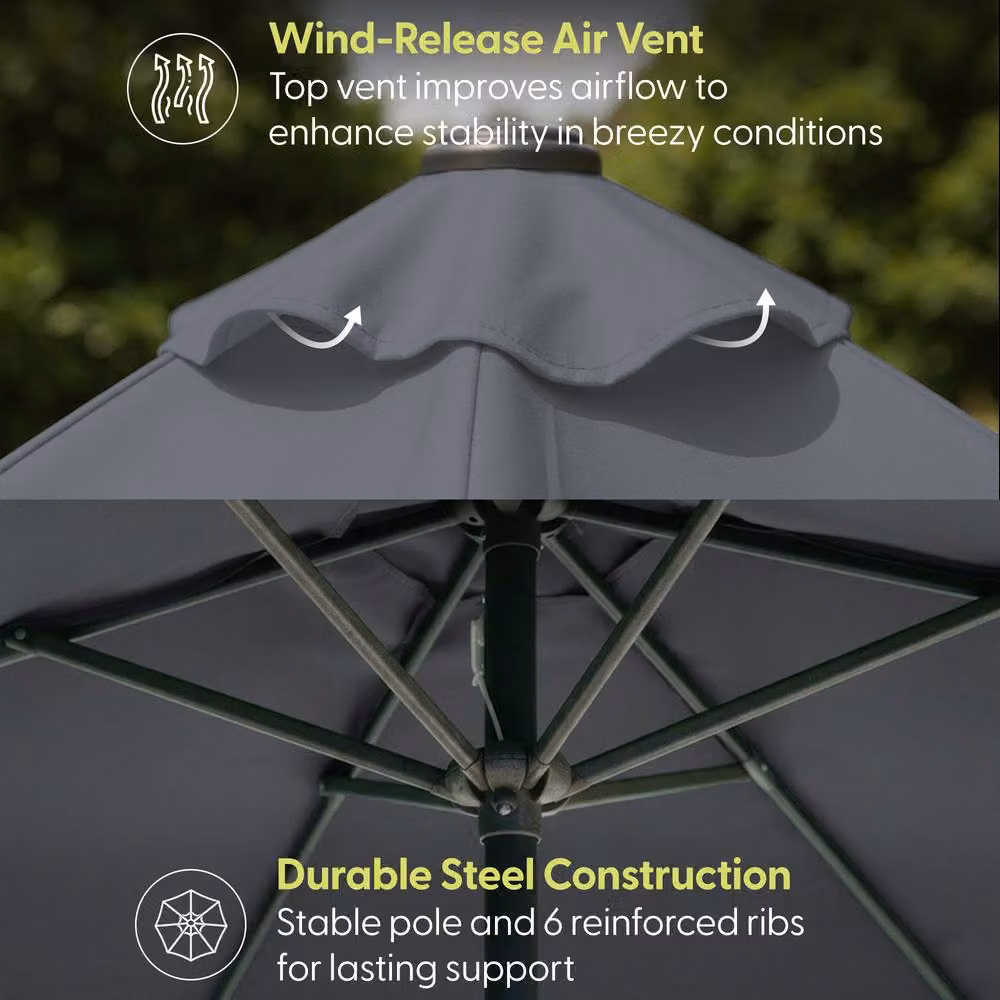 KEPLIN 2m Tilting Parasol Umbrella in Grey with UPF 50+ Polyester Canopy and Steel Frame – 5