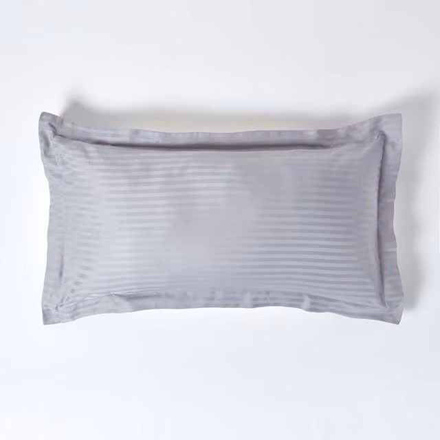 Homescapes Grey Egyptian Cotton Oxford Pillowcase with 400 Thread Count Percale Stripe Detail