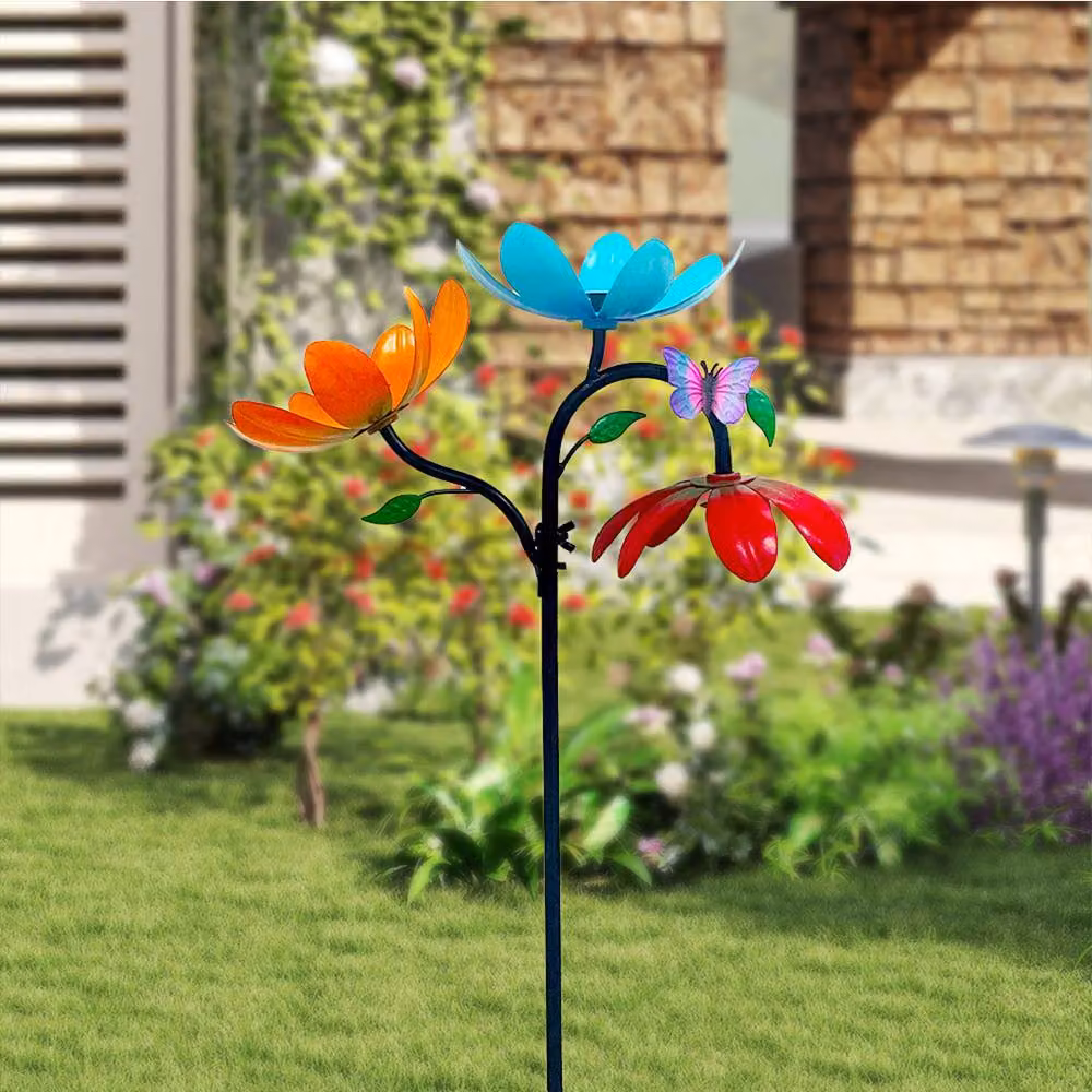 Quipulse Multicolour Floral Metal Wind Spinner Garden Decor Stake – 2