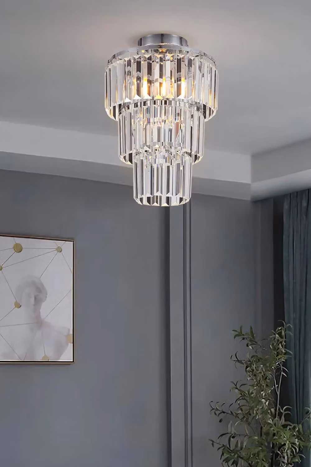 Livingandhome Multi-layer Crystal Flush Mount Ceiling Chandelier with Chrome Finish in Silver – 3