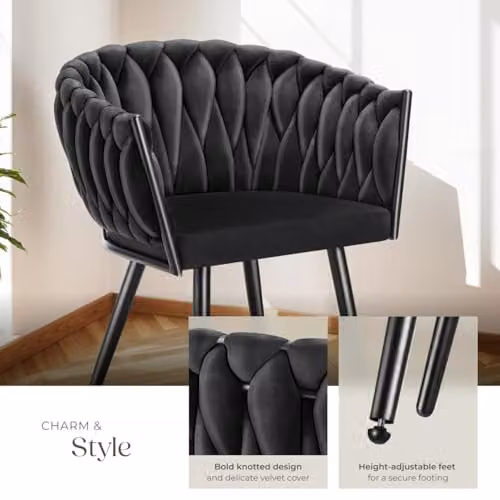 tectake Astano Set of 2 Padded Velvet Dining Chairs with Knot Design in Black – 5
