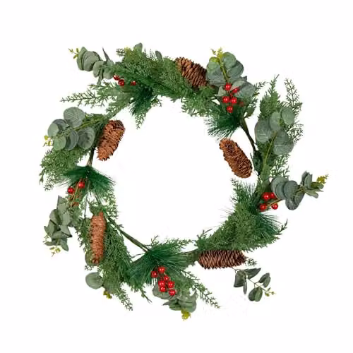 Samuel Alexander Round Hanging Christmas Eucalyptus Wreath with Red Berries and Pinecones, Diameter: 50 cm – 4